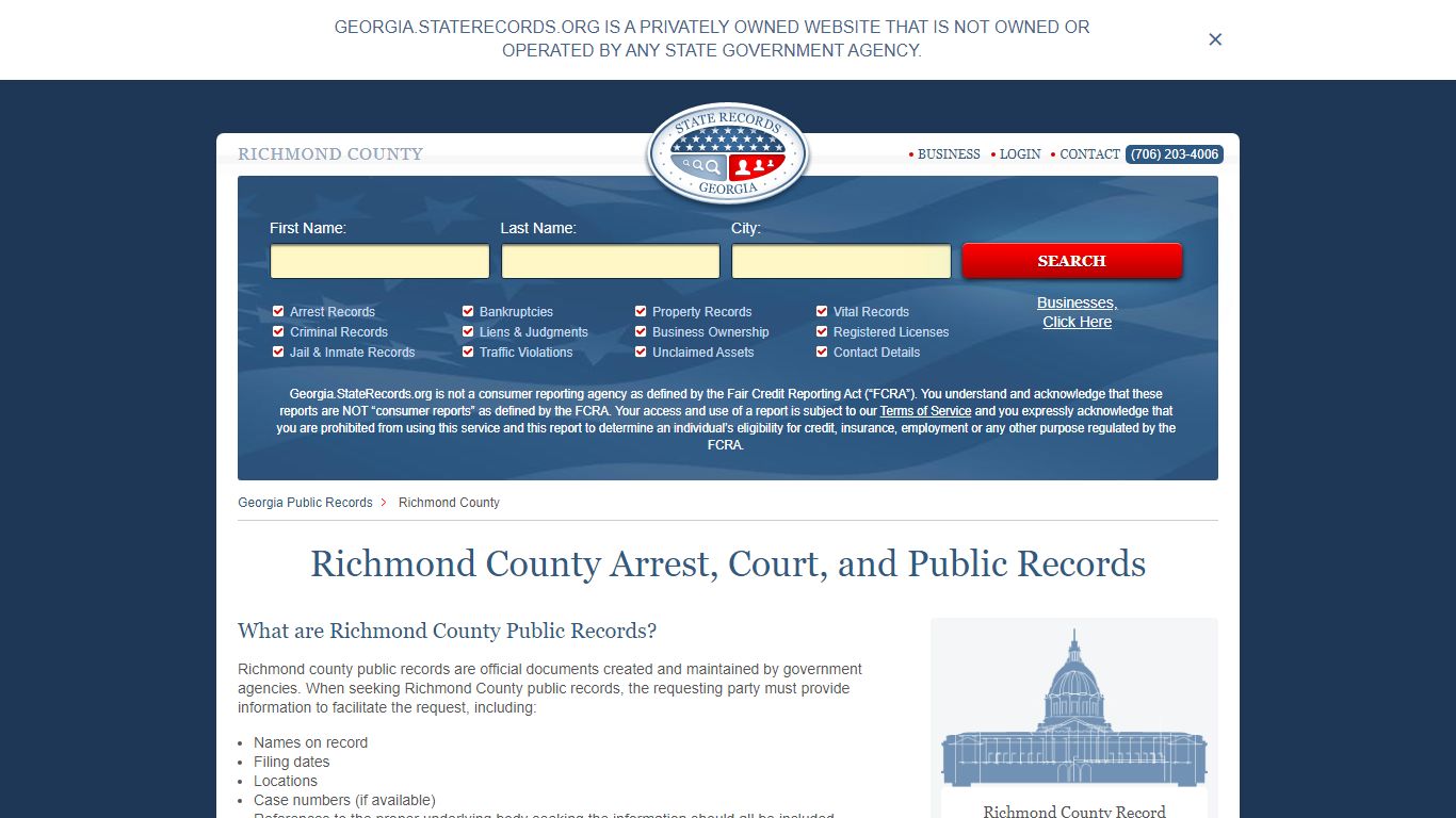 Richmond County Arrest, Court, and Public Records